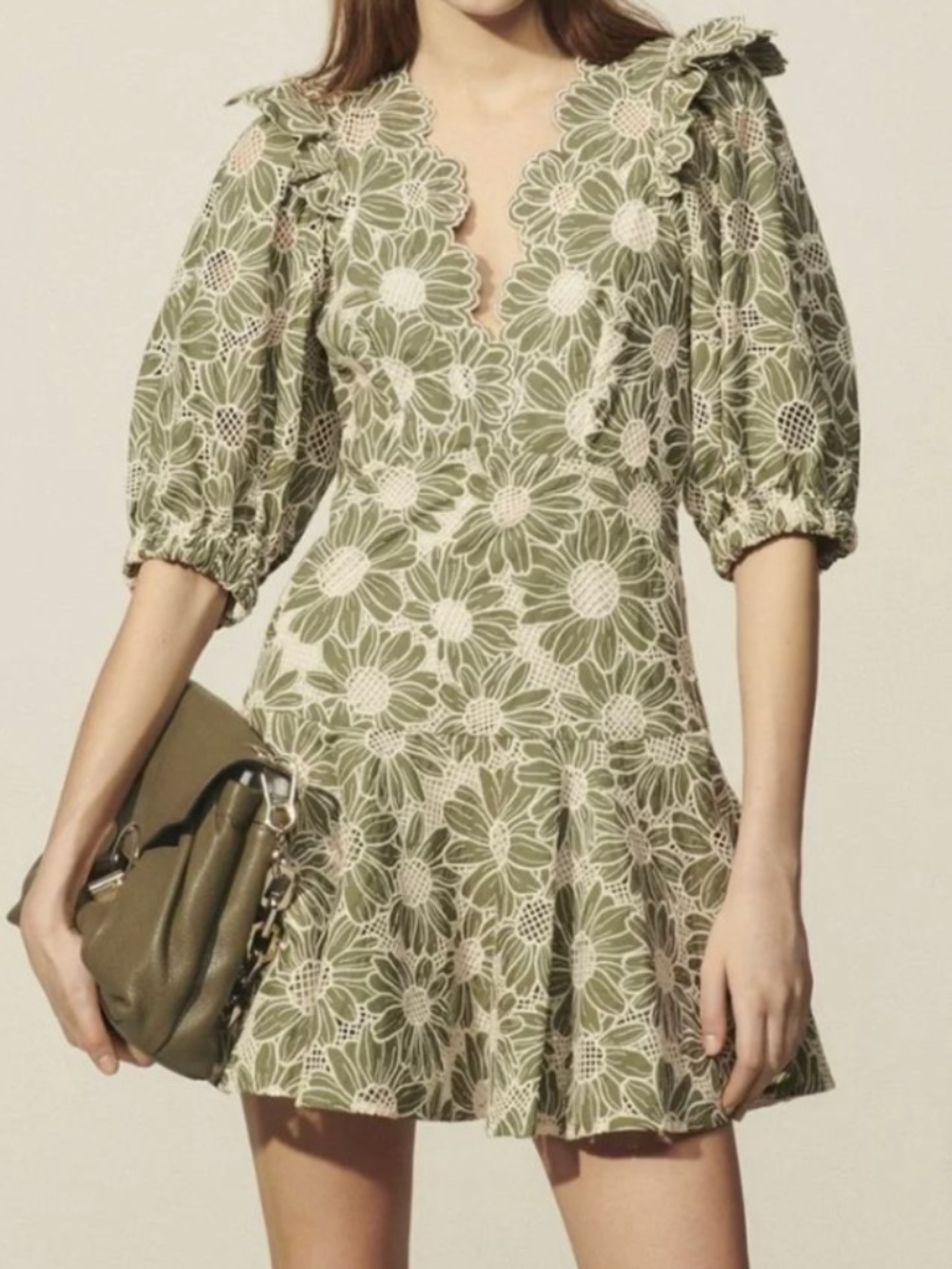 Sandro Green Floral Print Mini Dress